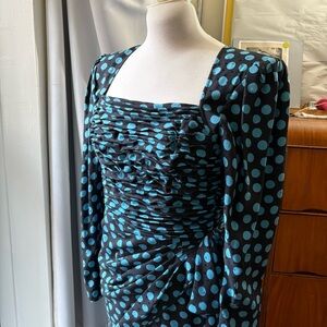 Emanuel Ungaro Classic Silk Dress, hand stitched details Turquoise Coin Dot